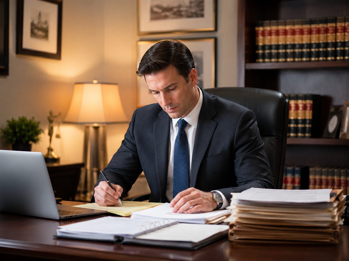 Probate attorney preparing estate case files