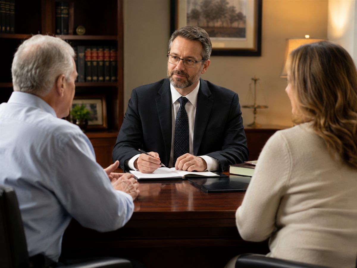 Probate attorney meeting with family members about an estate